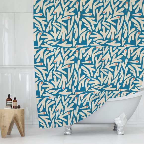 Blue and Cream Matisse Print Shower Curtain - Picture 1 of 4